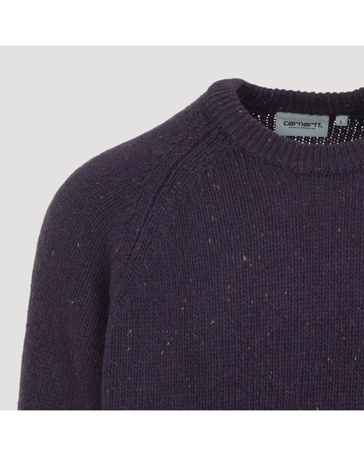 Carhartt Blue Knitted Wool Blend Sweater With Round Neck for men