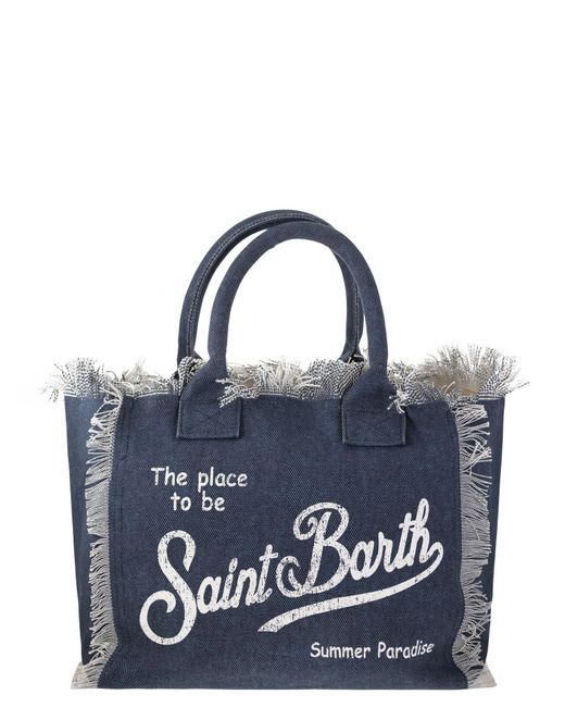 Mc2 Saint Barth Blue Vanity Denim Canvas Handtasche