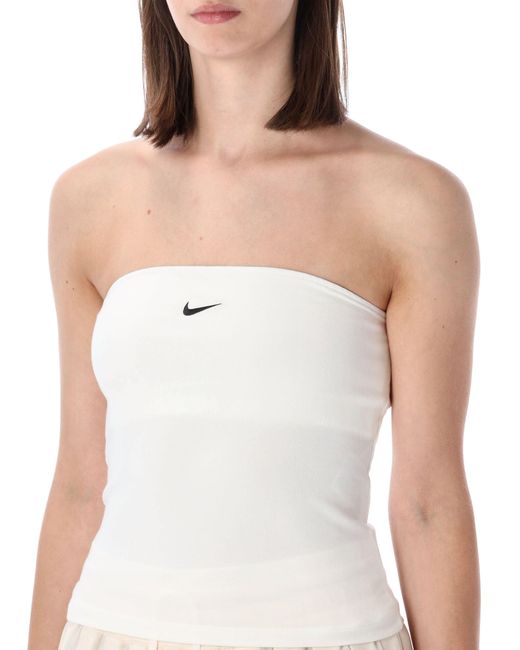 Nike White Fitted Bandeau Top With Logo
