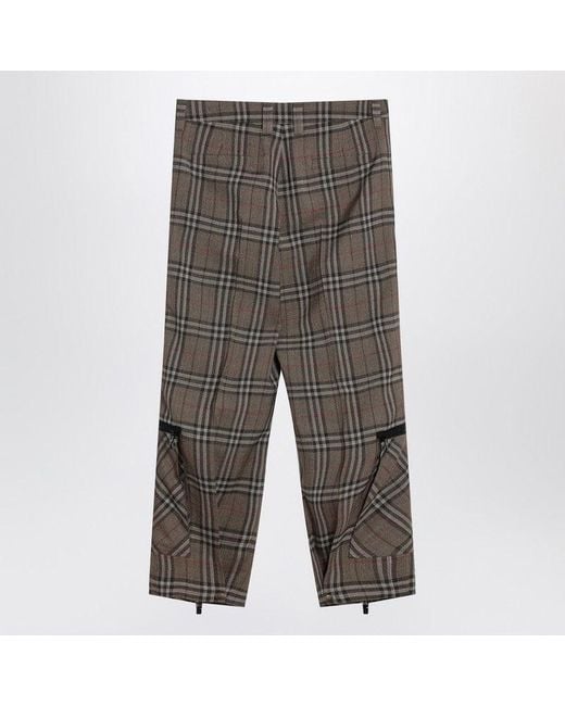 Burberry Gray Cargo Pants Check Pattern
