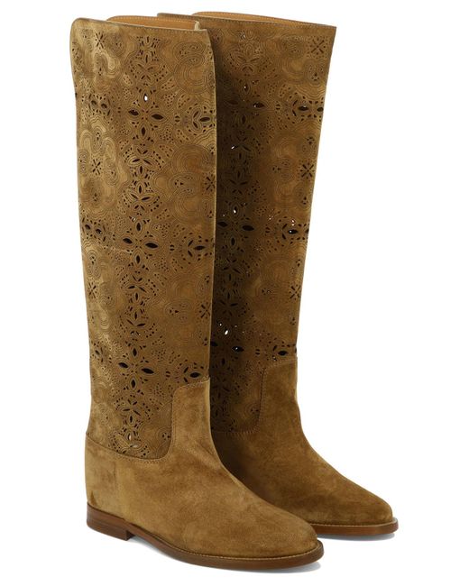 Via Roma 15 Natural Suede Boots With Inlays