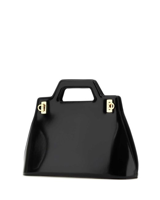 Ferragamo Black Salvatore Leather Wanda M Handbag