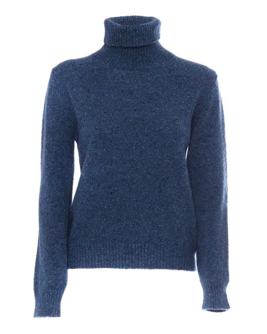 Kangra Cashmere Blue Regular Fit Turtleneck Sweater Wool Mohair Cashmere