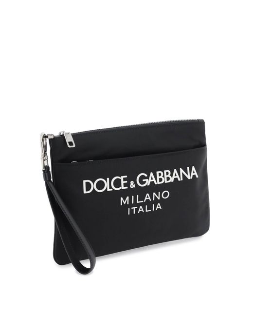 Dolce & Gabbana Nylonbeutel Mit Gummiertem Logo in het Black voor heren