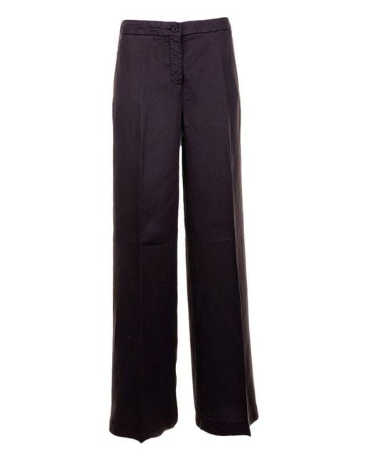 Via Masini 80 Blue Linen Wide Leg Trousers