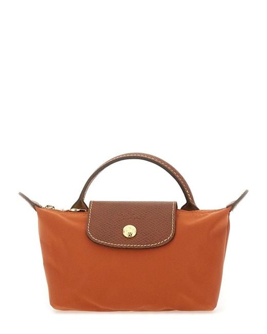 Longchamp Brown Le Pliage Clutch Bag With Handle