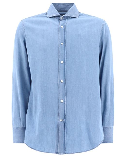 Camicia di denim di Brunello Cucinelli in Blue da Uomo