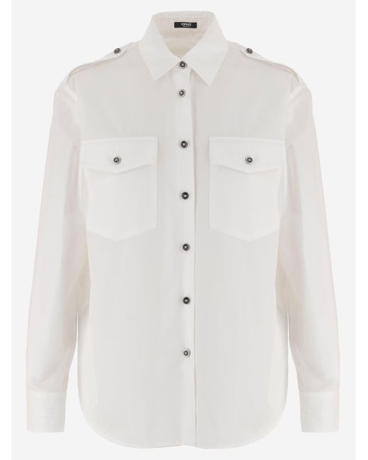 Versace White Cotton Shirt With Contrasting Buttons