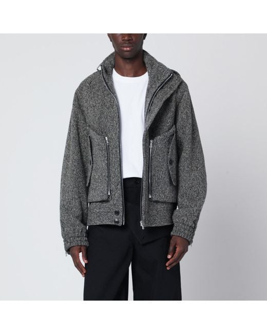 Dries Van Noten Gray Patterned Zip-Up Wool Jacket for men