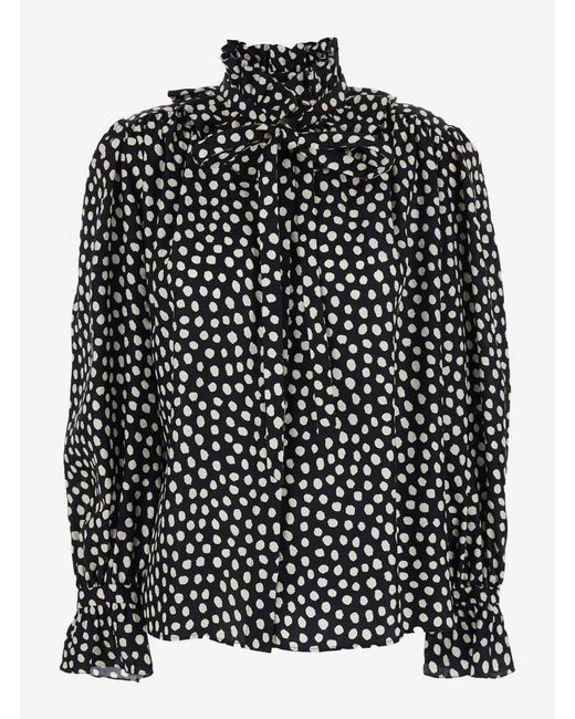 Chloé Black Silk Shirt With Polka Dot Pattern