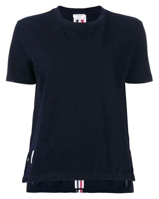 Thom Browne Black Relaxed Fit Short Sleeve Tee W/ Center Back Rwb Stripe
