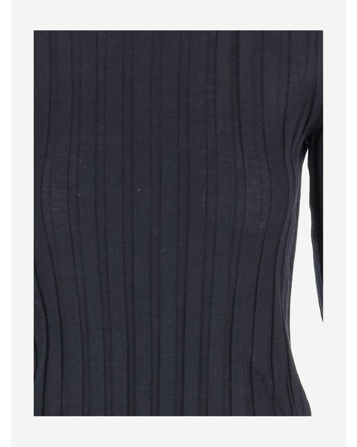 Carven Blue Gerippte Wolle und Seidenpullover