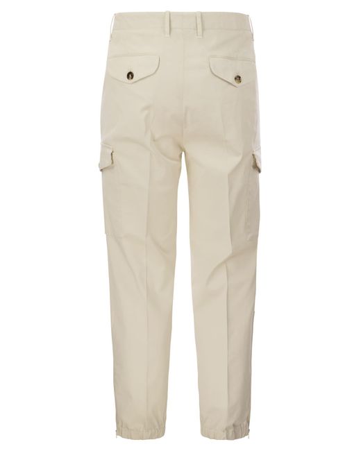 Brunello Cucinelli Natural Cotton Gabardine Trousers With Cargo Pockets for men