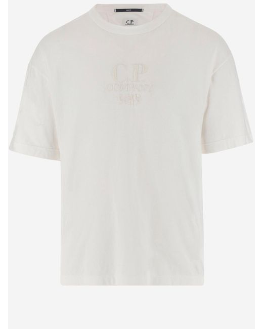 Maglietta Di Cotone Della Compagnia Cp Con Ricamo A Logo di C P Company in White da Uomo