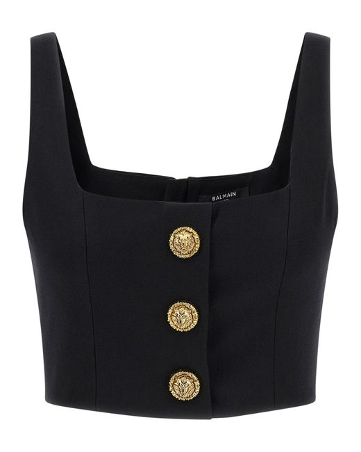 Top con botones de Balmain de color Black