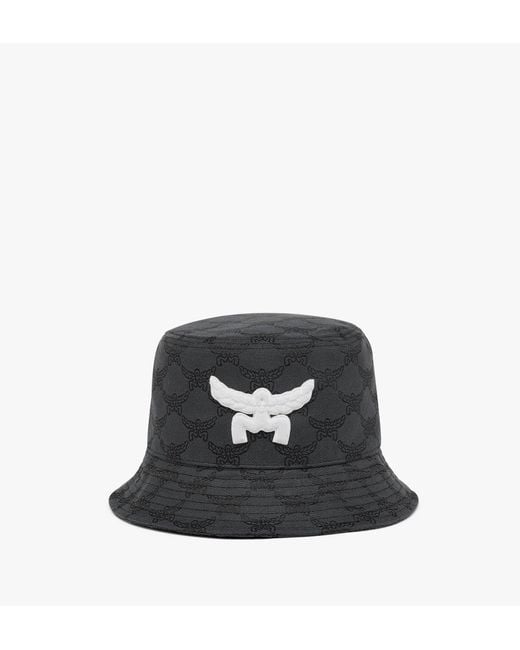MCM Black Bucket Hat In Lauretos Denim Jacquard