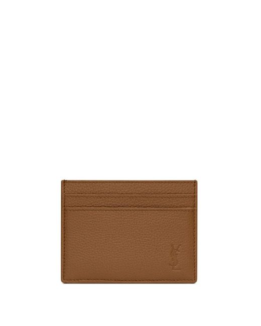 Saint Laurent Leren Pasjeshouder Met Logo-Reliëf in het Brown voor heren