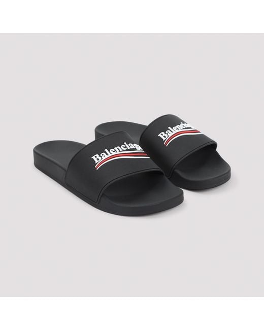 Balenciaga Black Pool Rubber Political Logo Slide