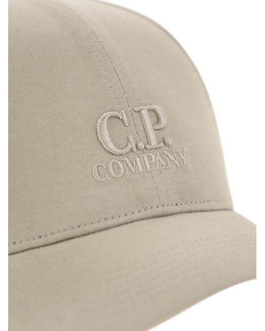 C P Company Natural Hat With Visor And Embroidered Logo for men