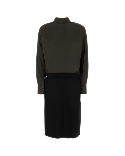 Maison Margiela Black Two-Tone Poplin And Wool Shirt Dress