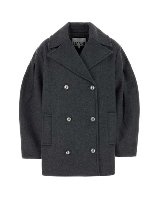Ganni Black Wool Blend Coat