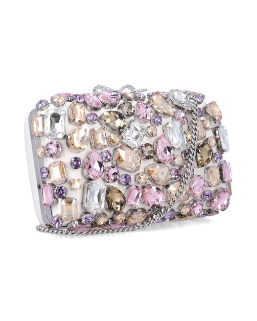 Self-Portrait White Multi Crystal Embellished Clutch