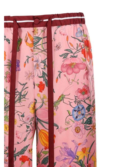 Gucci Red Floral-Print Drawstring Trousers
