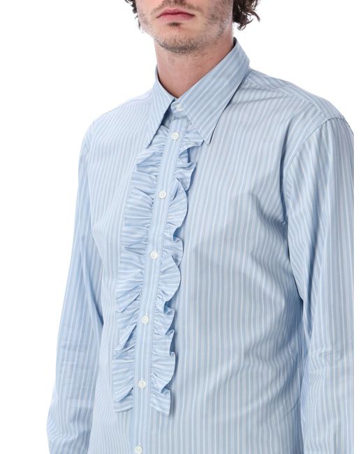 AMI Blue Ami Paris Ruffled Stripe Shirt for men