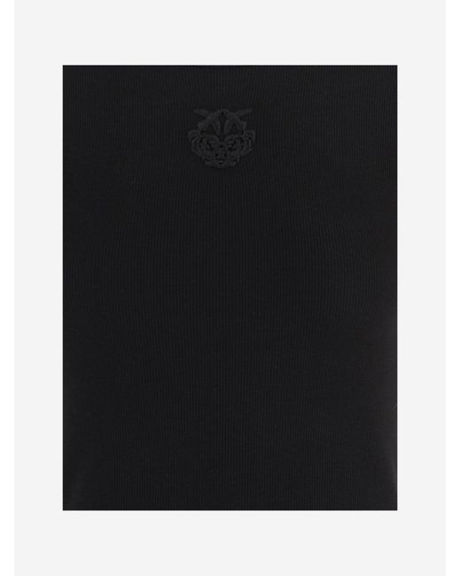Pinko Black Stretch Cotton T Shirt With Love Birds Embroidery