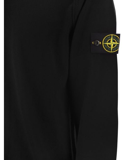 Stone Island Black Crew Neck Jumper With Small Lapel for men