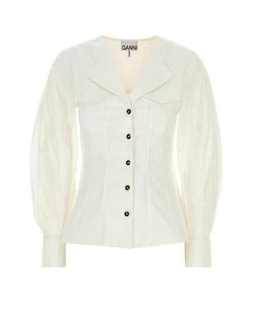 Ganni White Stretch Cotton Shirt