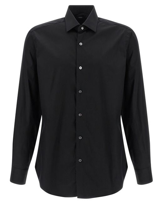 Stretch Cotton Shirt di Barba Napoli in Black