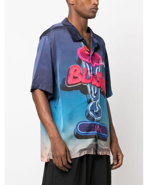 BLUE SKY INN Blue Printed Viscose Shirt