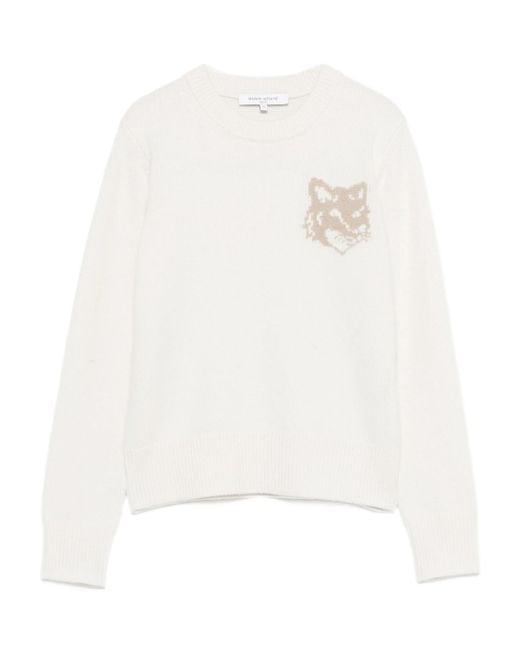 Maison Kitsuné White Fox Head Intarsia Merino Jumper