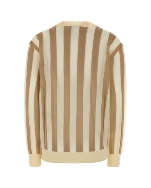 Fendi Natural Embroidered Silk Blend Sweater