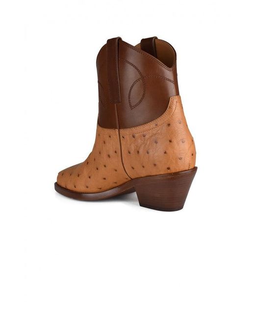 Ralph Lauren Brown Almond Toe Cowboy Ostrich Leather Boots