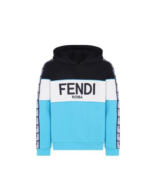 Fendi Blue Logo Hooded Sweatshirt for men