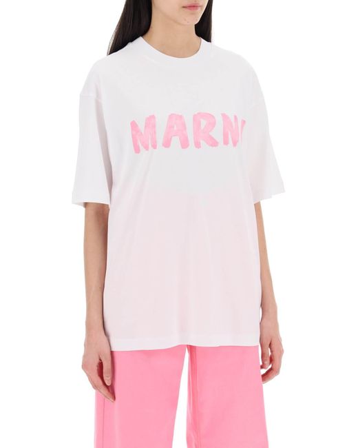 T Shirt with Maxi Logo estampado Marni de color White