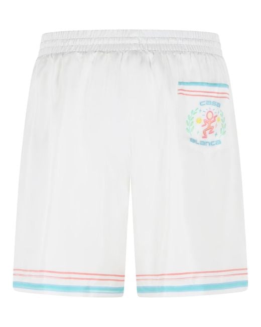 Casablanca White 'Dance Joy' Silk Twill Shorts for men