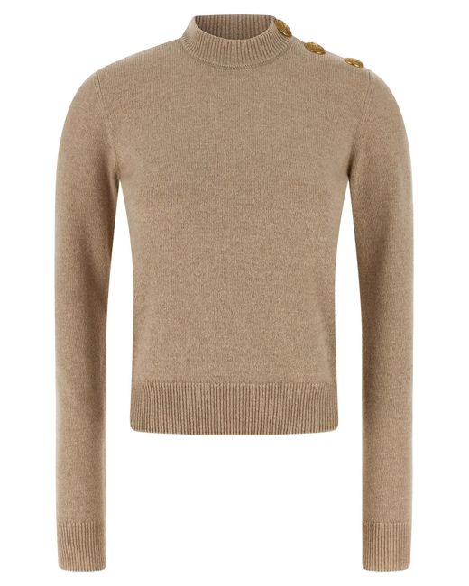 Balmain Natural Eco-Cashmere Button Sweater