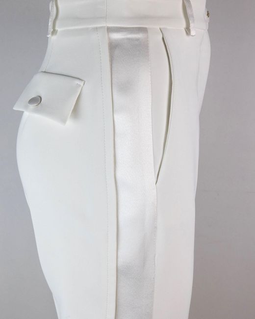 Elisabetta Franchi White Smoking Crêpe Trousers With Satin Bands