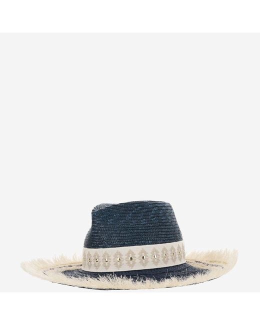 Ferruccio Vecchi Blue Straw And Viscose Blend Hat With Embroidery
