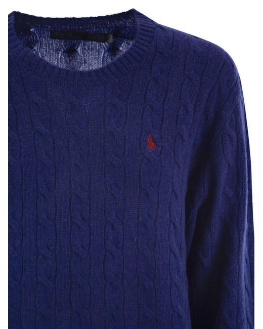 Polo Ralph Lauren Blue Plaited Wool And Cashmere Crew-Neck