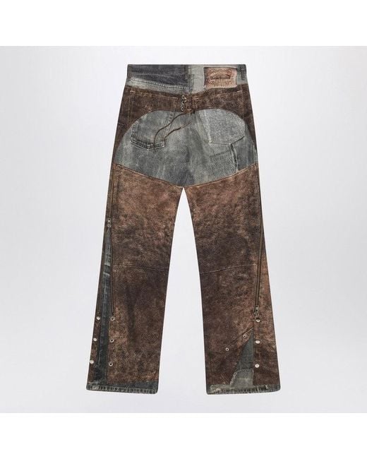 Acne Brown Jeans With Trompe Loeil Print for men