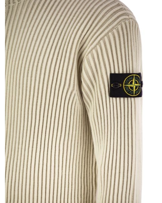 Stone Island Natural Half Zip Wool Jumper for men