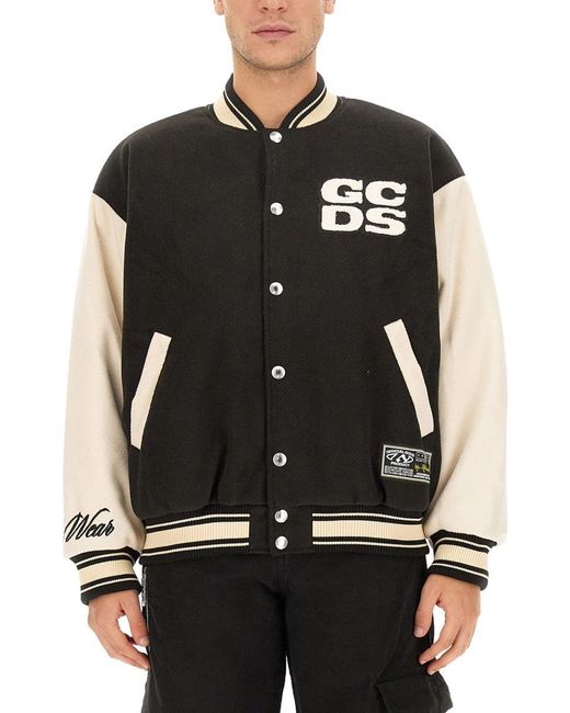 Gcds Black Wirdo Varsity Bomber Jacket for men
