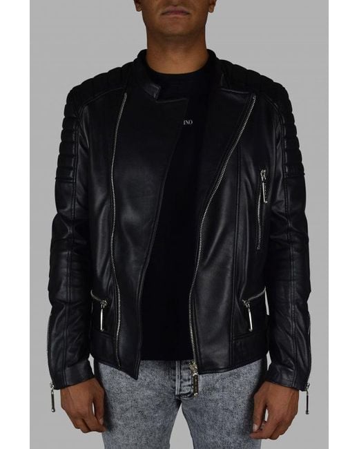 Philipp Plein Black Quilted Leather Biker Jacket