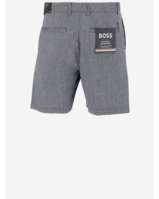 Boss Gray Stretch Linen Blend Short Pants for men