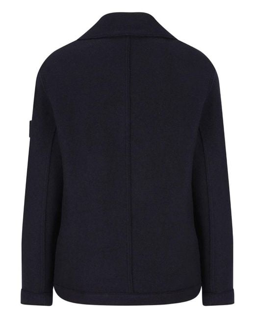 Stone Island Blue Double-Breasted Coat for men