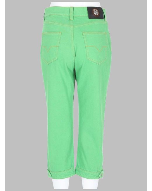 Versace Green Cropped Straight-Leg Jeans
